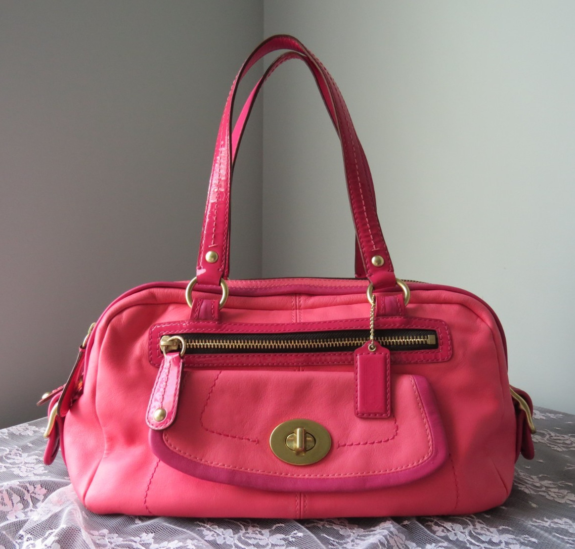 Authentic Coach Bonnie Pink Leather Satchel Purse M0873-13382