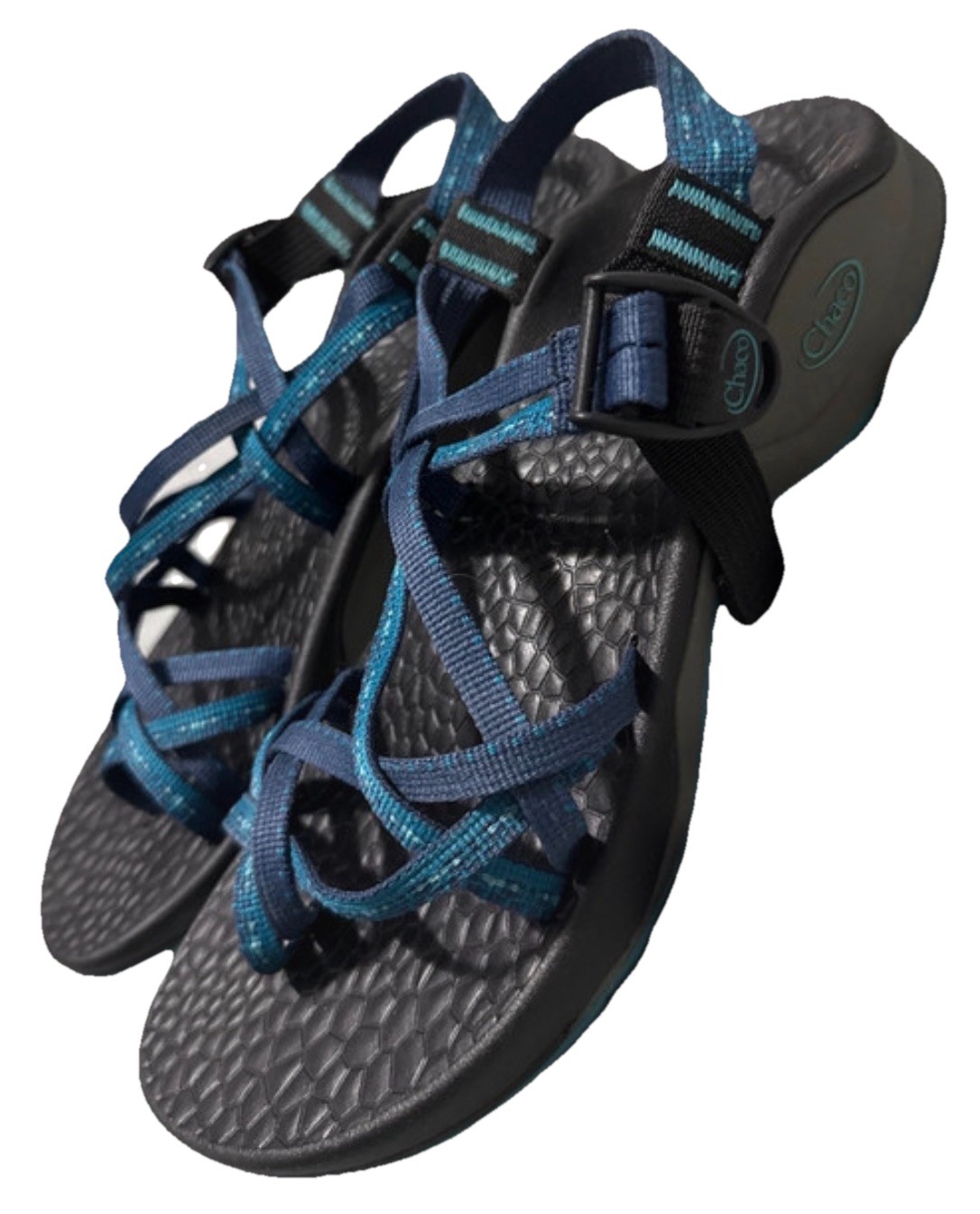 Chaco Women’s US 10 Blue/Black Strappy Sandals Adjustable Ankle Strap Nylon
