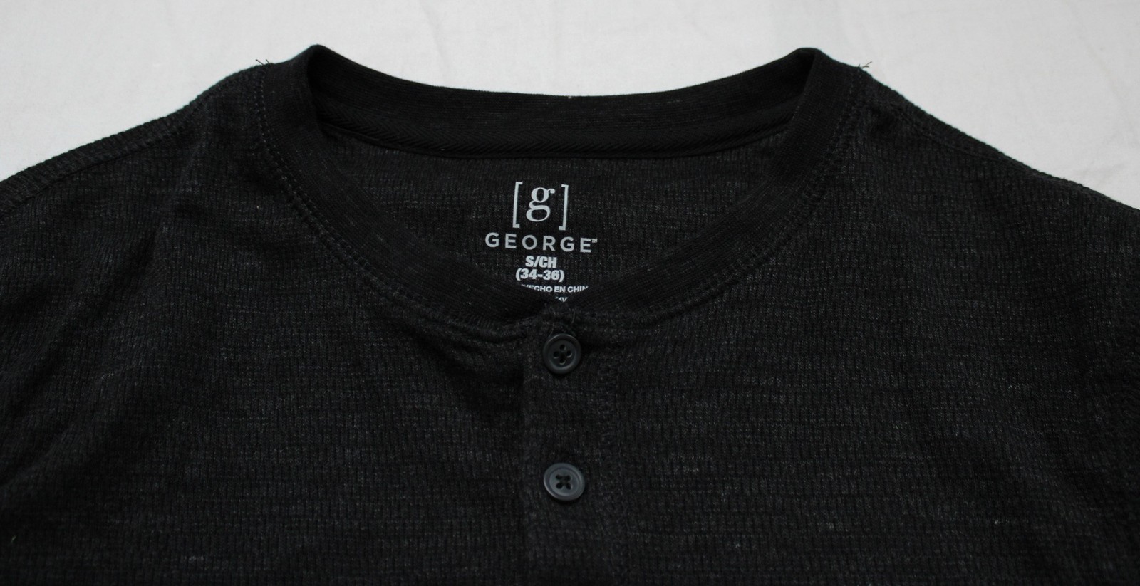 George Men’s Waffle Knit Thermal Long Sleeve Henley Shirt JK5 Black Small NWT
