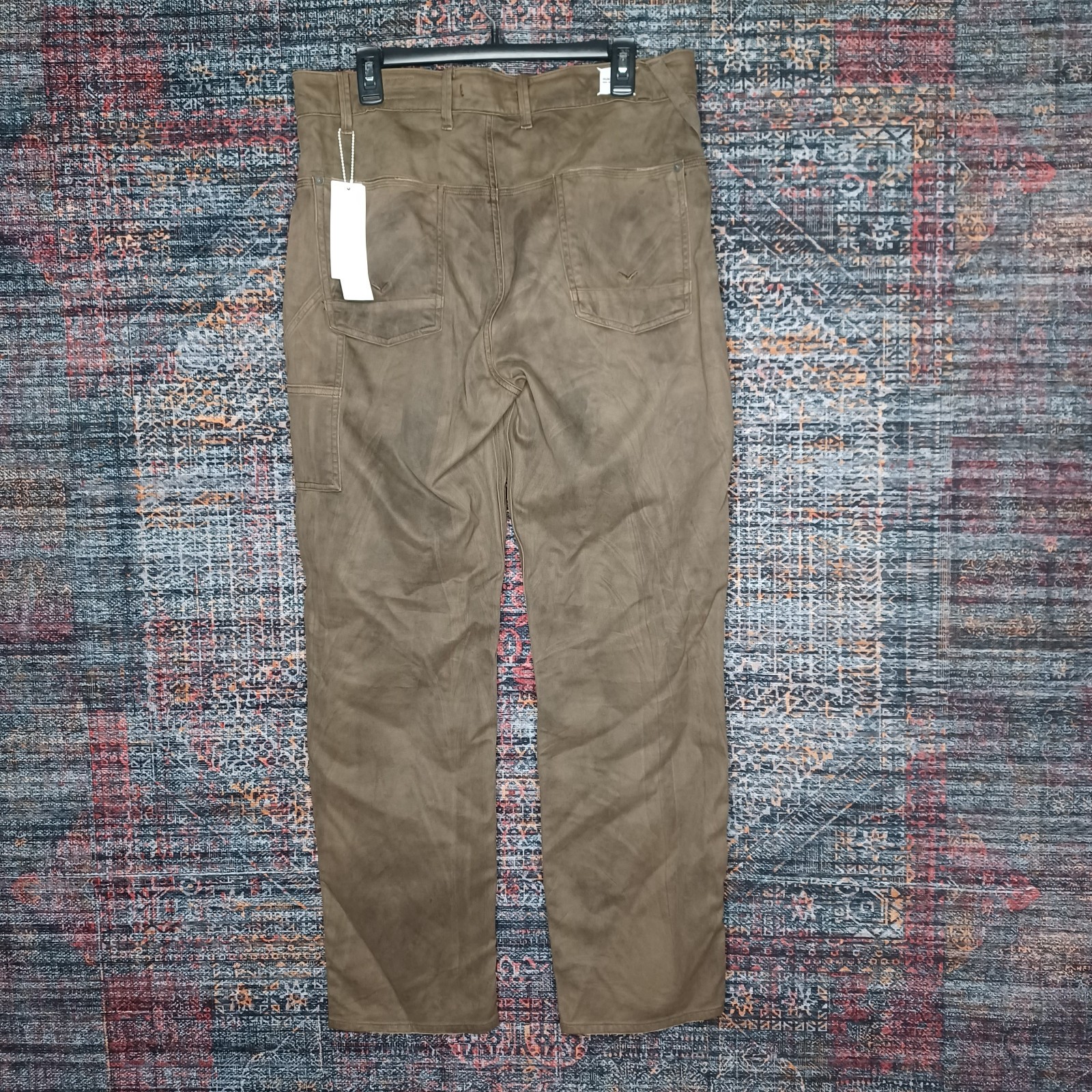HUDSON mens brown distressed stained buttonfly Hunter work pant 34×32 NWT