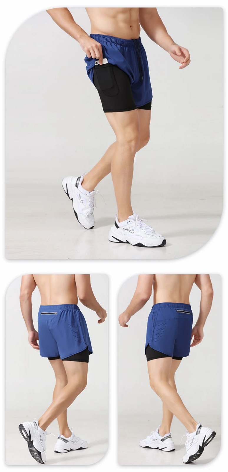 Men’s Fast Dry Running Shorts Double Layer Comfort Zip Pockets Gym Fitness Gift