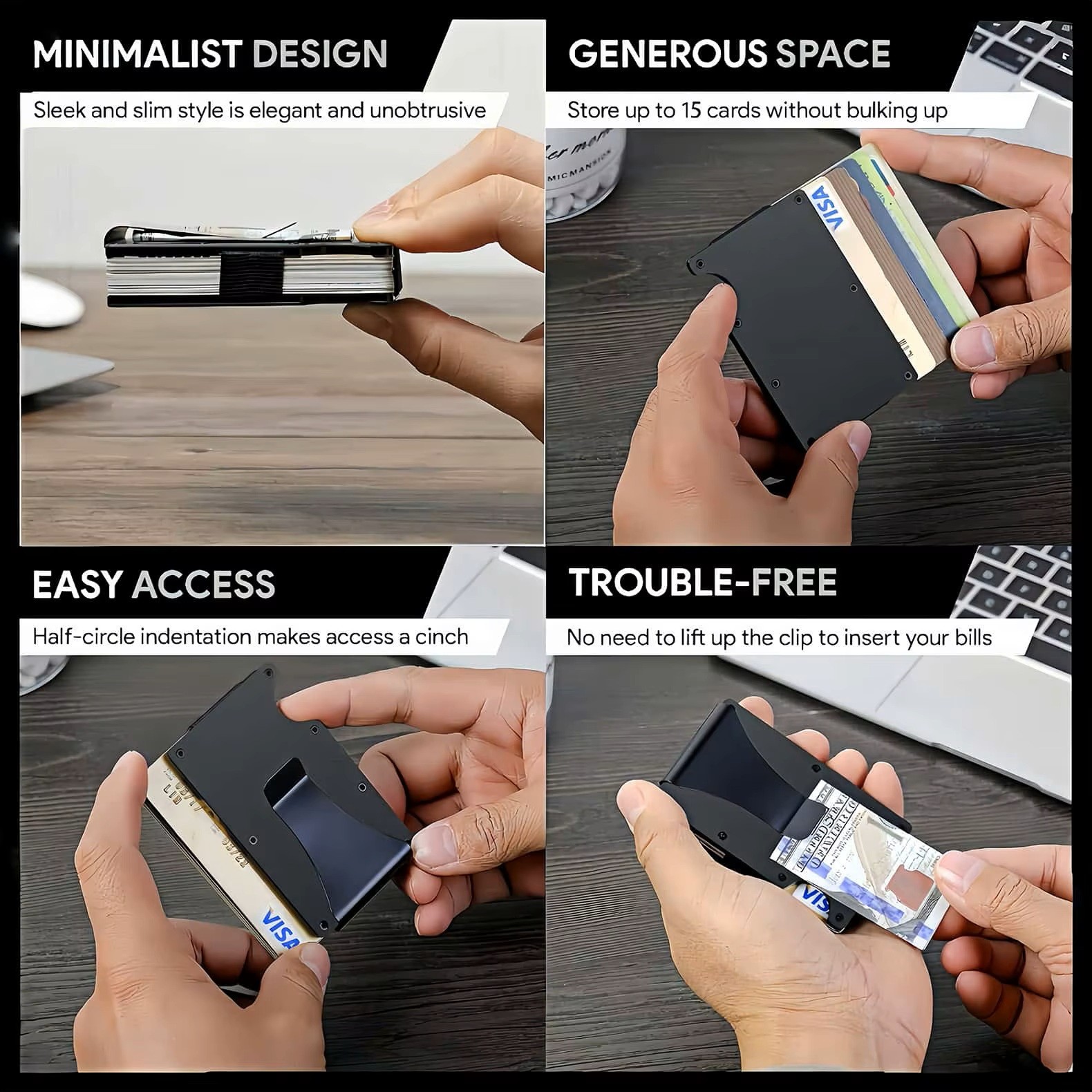 Leatherboss Men’s RFID Blocking Slim Money Clip Minimalist Wallet Card ID Holder