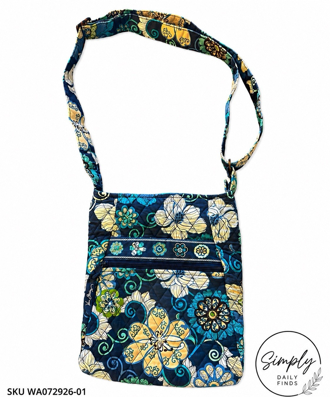Vera Bradley Java Blue Retired Quilted Crossbody Shoulder Bag Floral Cotton