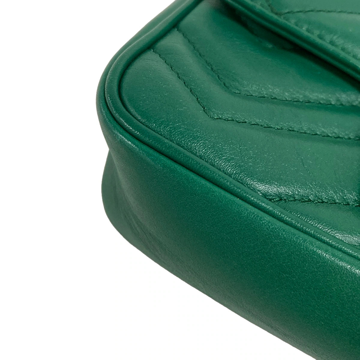 GUCCI GG Marmont Quilted Leather Super Mini Bag 476433 Green Leather