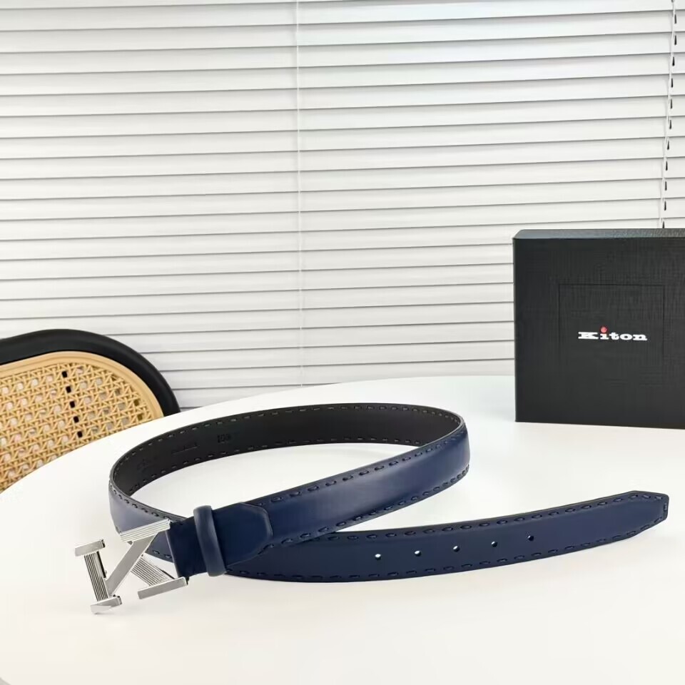 NEW KITON BELT 100% LEATHER BLUE/BIACK MEN’S “K” BELT