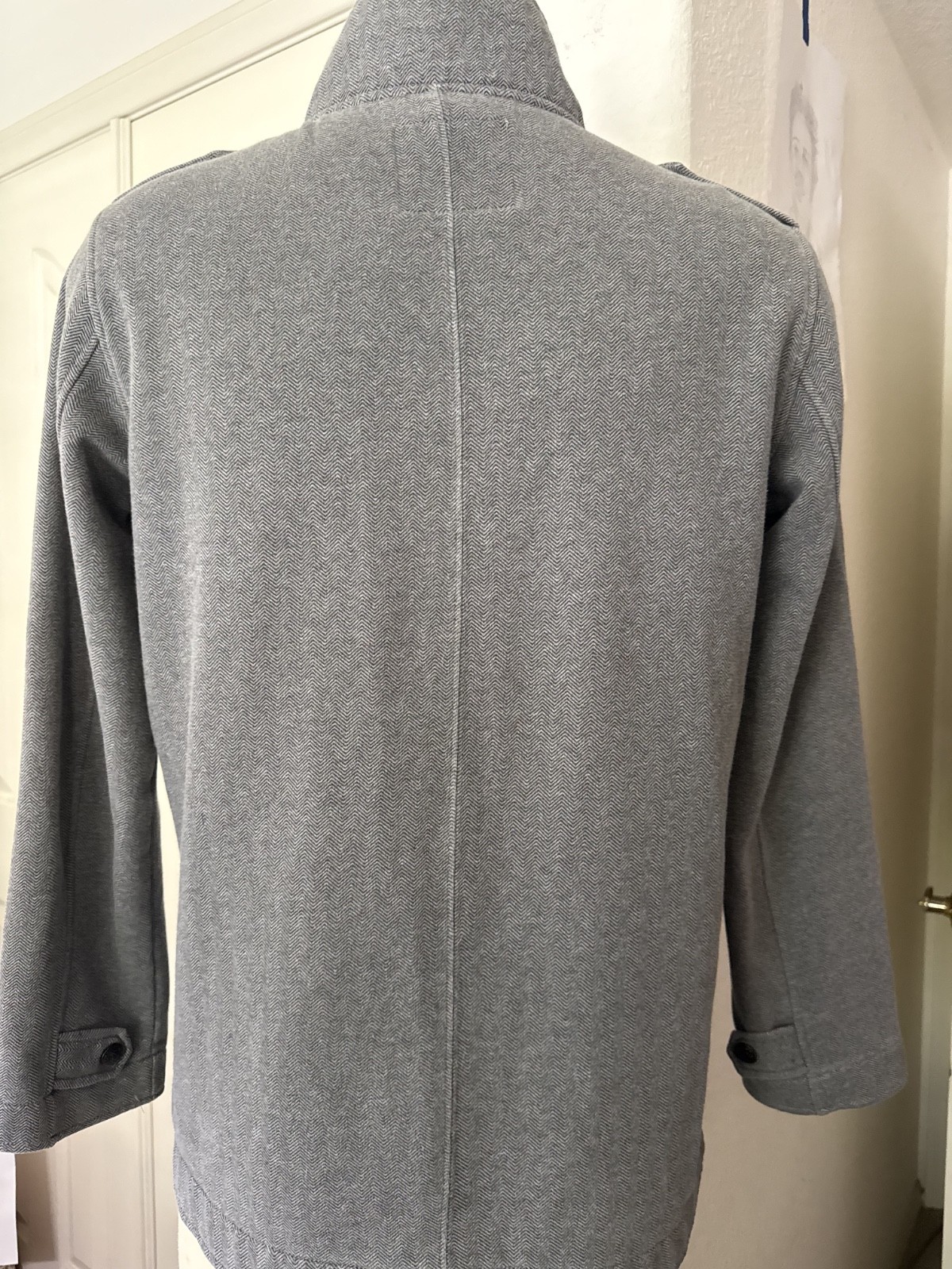 Ezekiel Gray Herringbone Military Field Jacket Size L Full Zip Button Coat