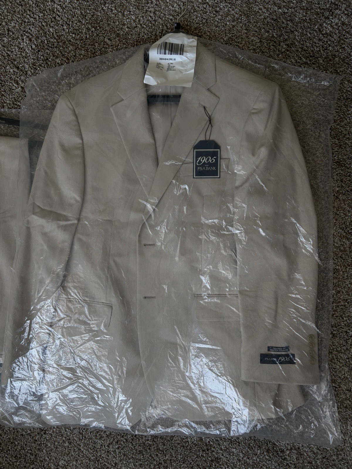 Jos. A. Bank 1905 Tan Solid 2-Piece Suit 42R Notch Lapel, 33W