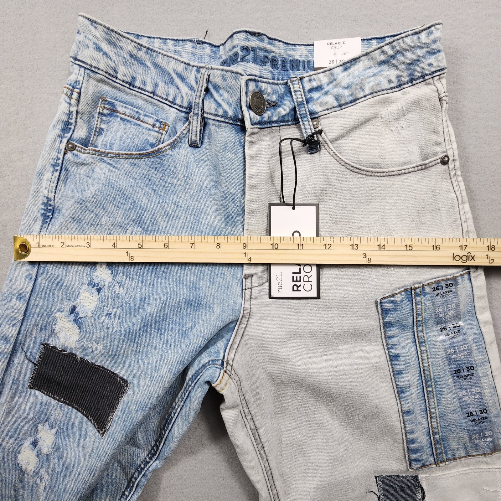 Paint Splatter Patchwork Relaxed Crop Jeans Straight Leg Mens 90s Retro