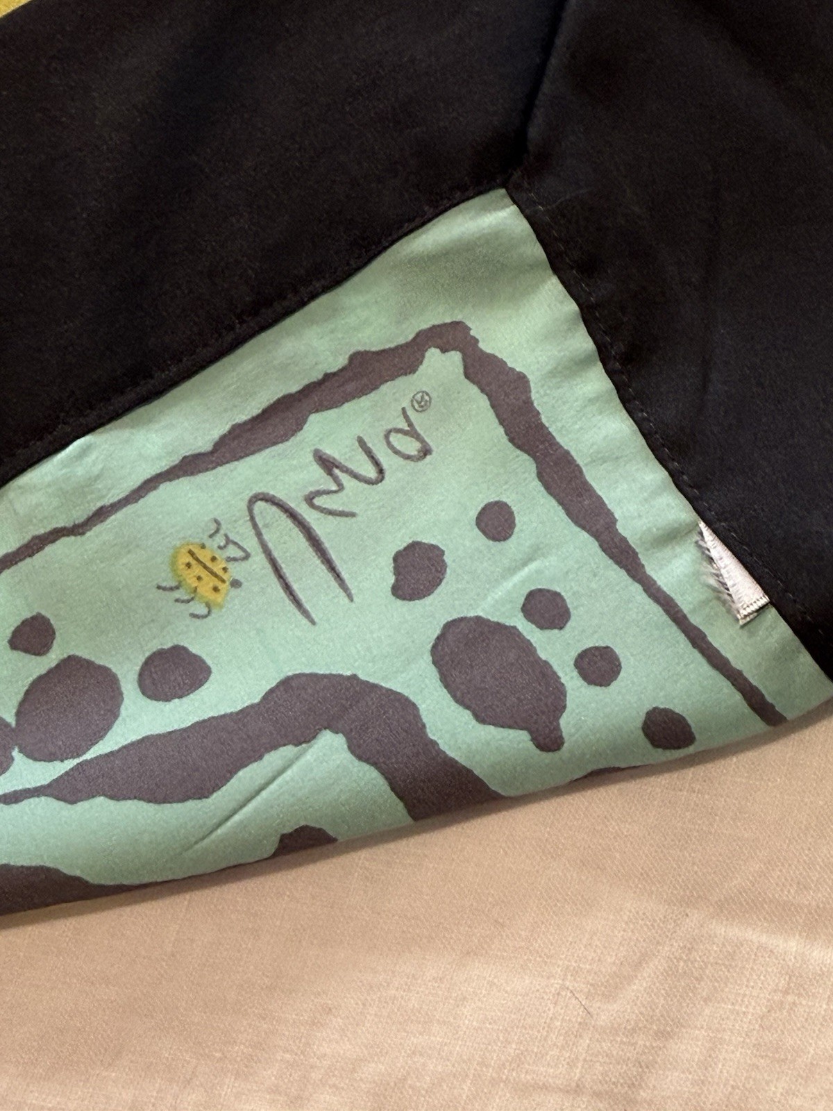 Vera Neumann Bold Teal Black Celadon Silk Scarf With Double Layer Border 43in Sq