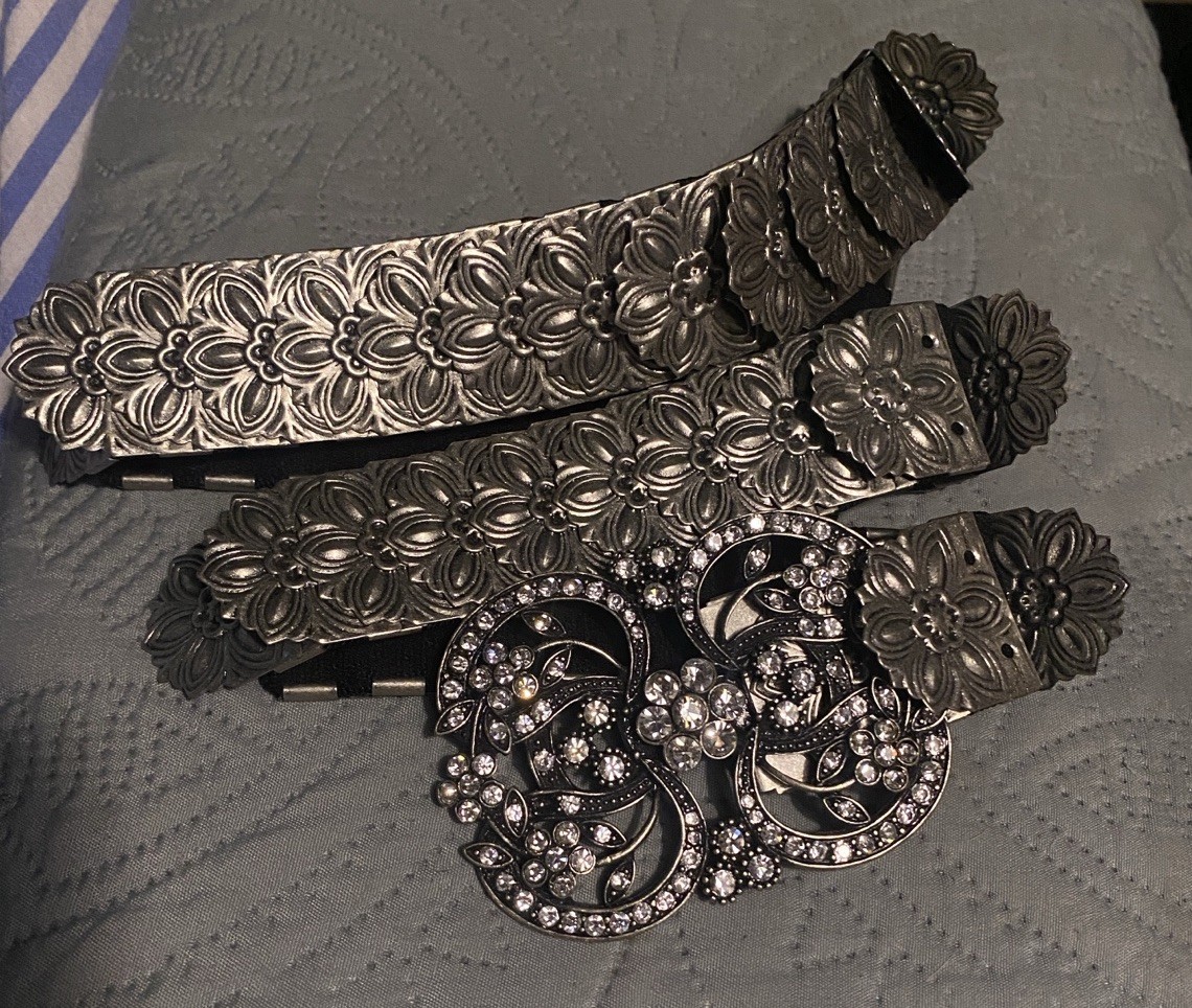 Ornate Metal & Stretchy Elastic Belt Rhinestone Buckle 30-40 Inches
