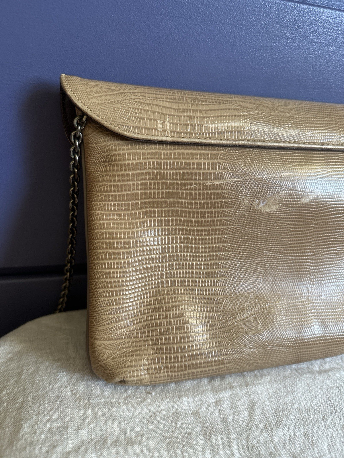 Vintage Original by Capice, snakeskin patchwork purse, chain strap, magnet close