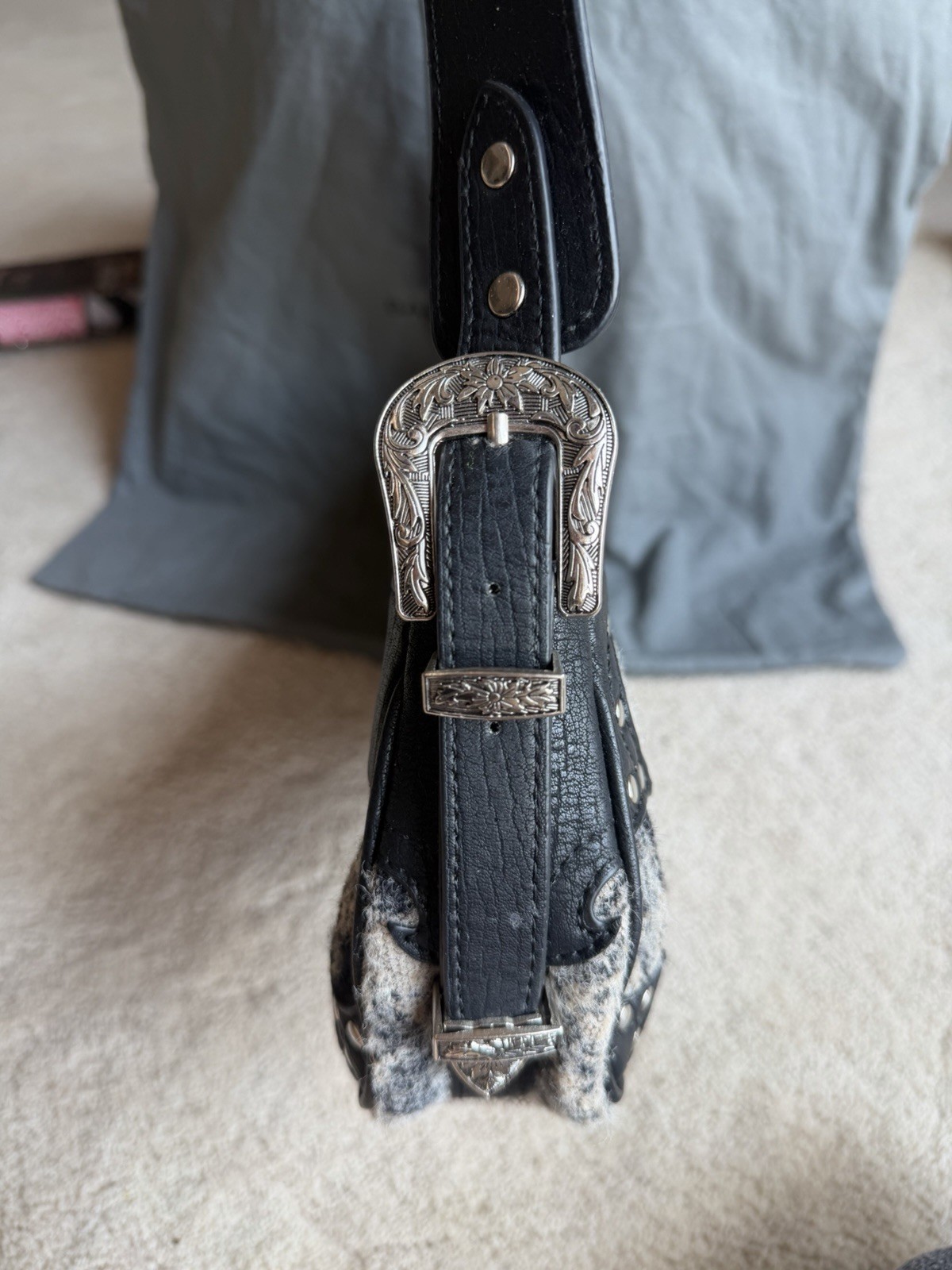 VINTAGE Embroider Shoulder Bag Western Buckle Studded