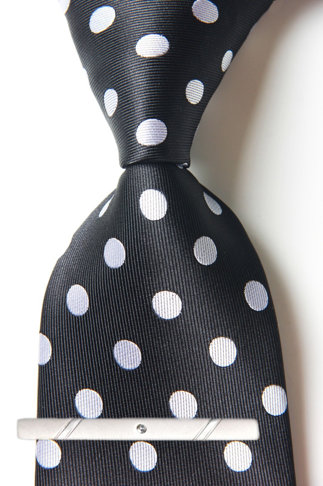 Classic Polka Dot Black White JACQUARD WOVEN 100% Silk Men’s Necktie Tie