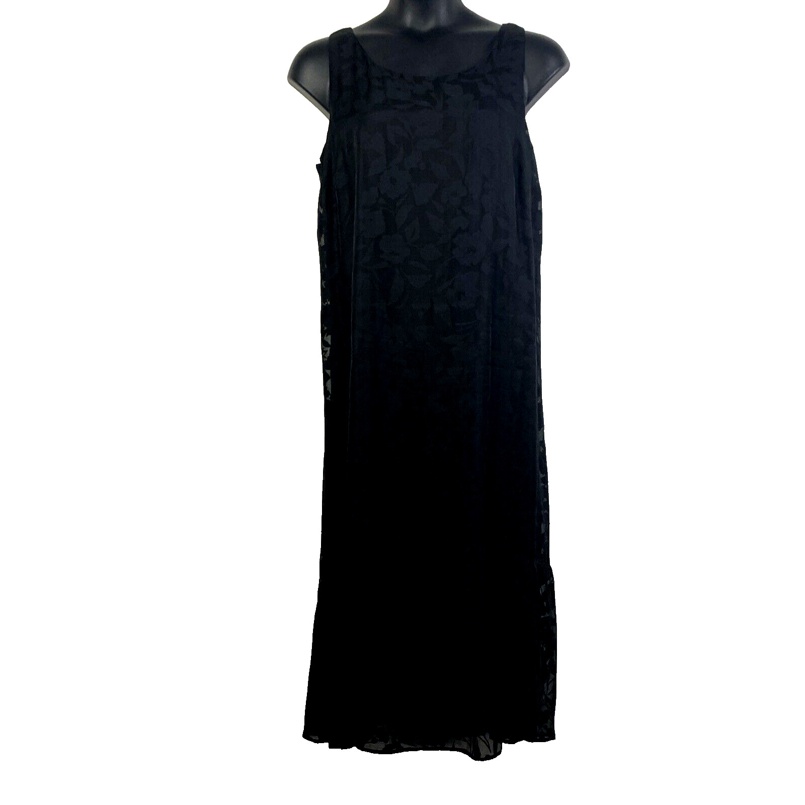J Jill Dress XL maxi shift floral black on black burnout cocktail sleeveless