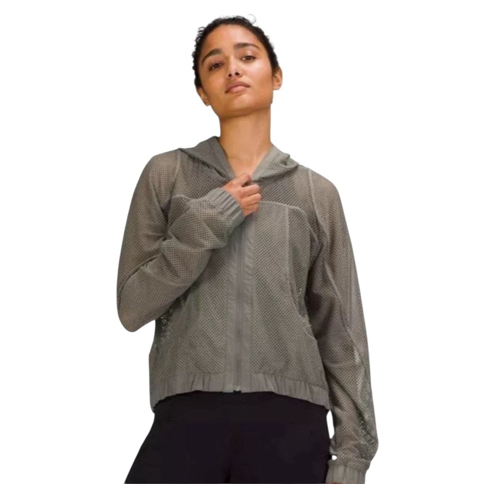 LuLuLemon 10 Green Nylon/Elastane Long Sleeve Mesh Relaxed Fit Hooded Jacket