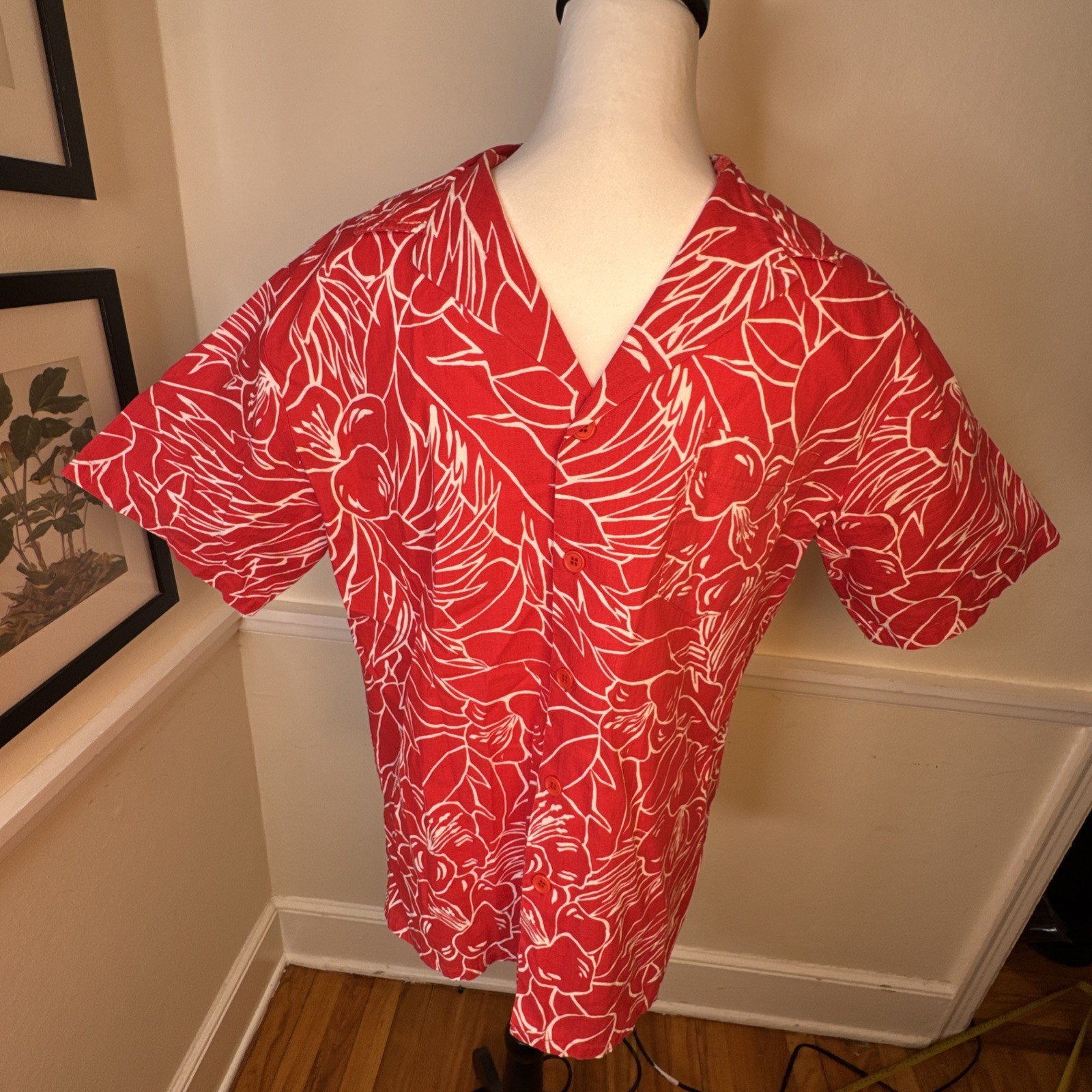 Vintage Jantzen Hawaiian Shirt Men M Medium Red white Floral Aloha Print 70 80