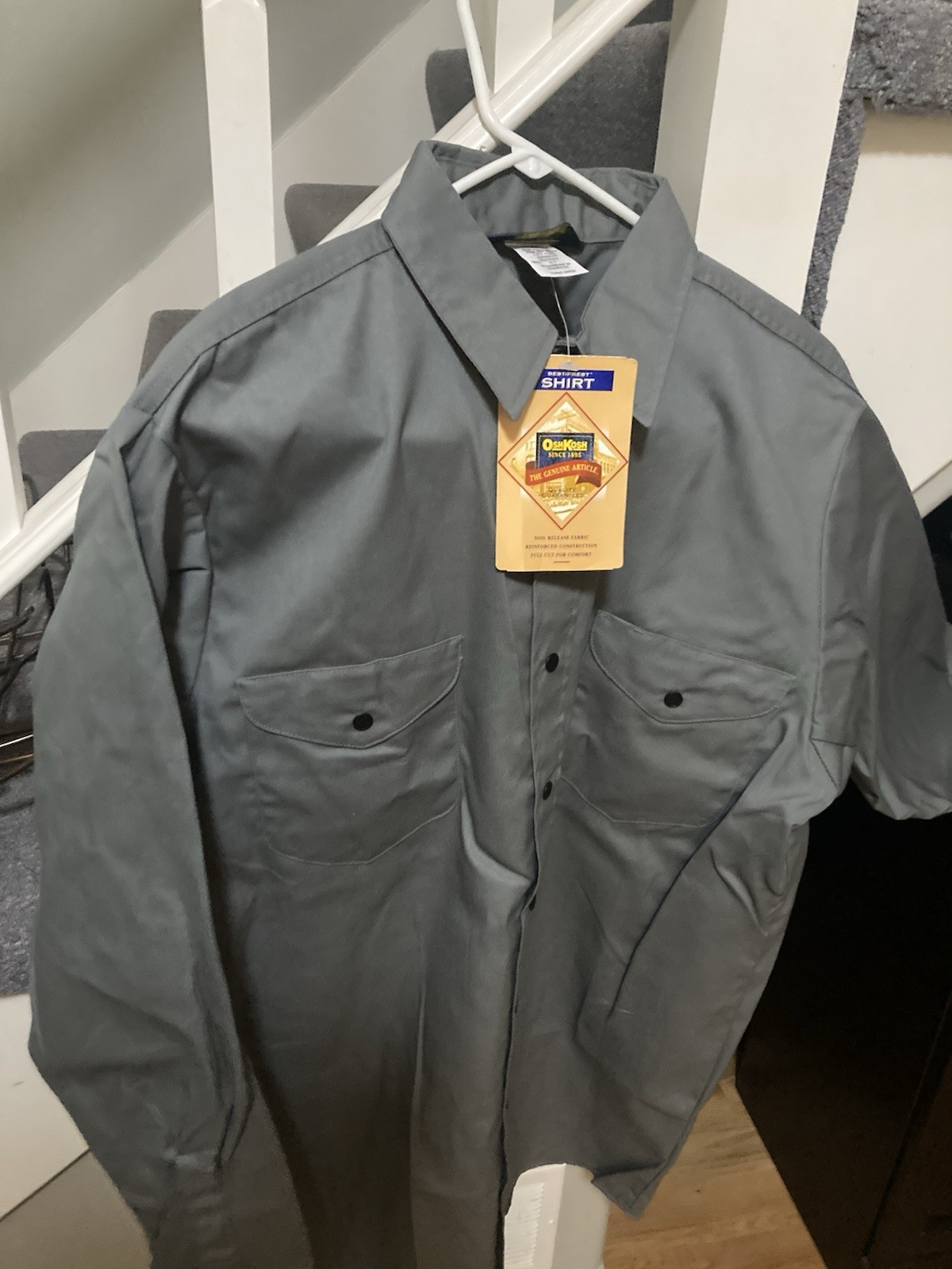 VTG OshKosh B’Gosh Work Shirt Men’s Size Large/Tall Gray Snap Dual Pocket NEW