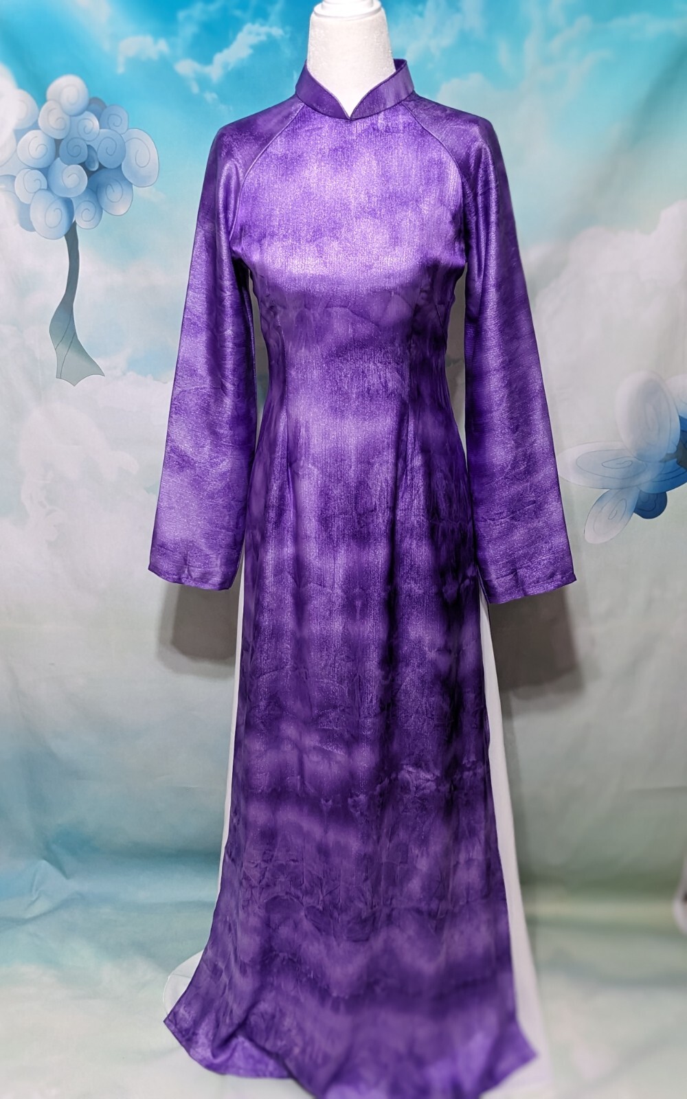 Áo Dài XL Lụa Thái Tuấn Ánh Kim Tuyến Tím – Ngực 95 cm, Eo 82 cm