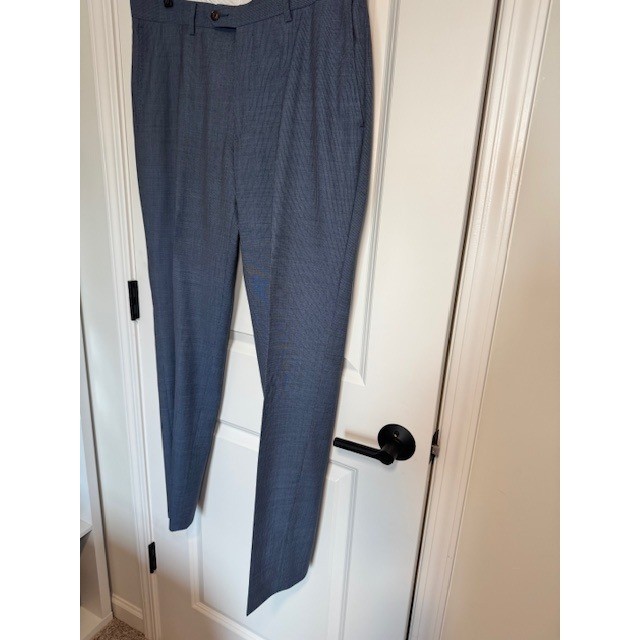 Black Lapel Custom Tailored Blue Micro-Pattern Dress Pants 36×32 Approx