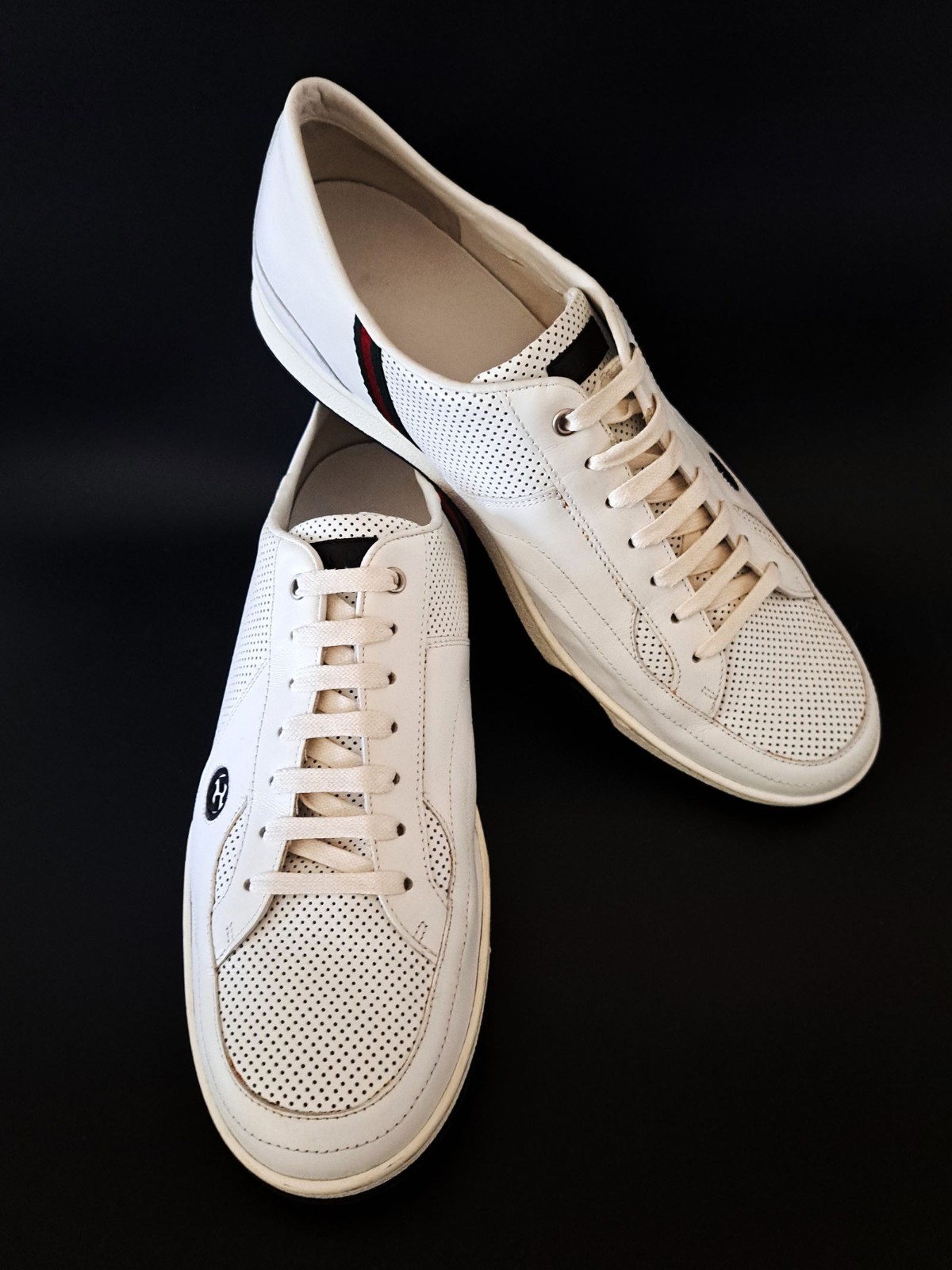 GUCCI Pelle S. Gomma Web Accent Men’s Sneakers Size 13D