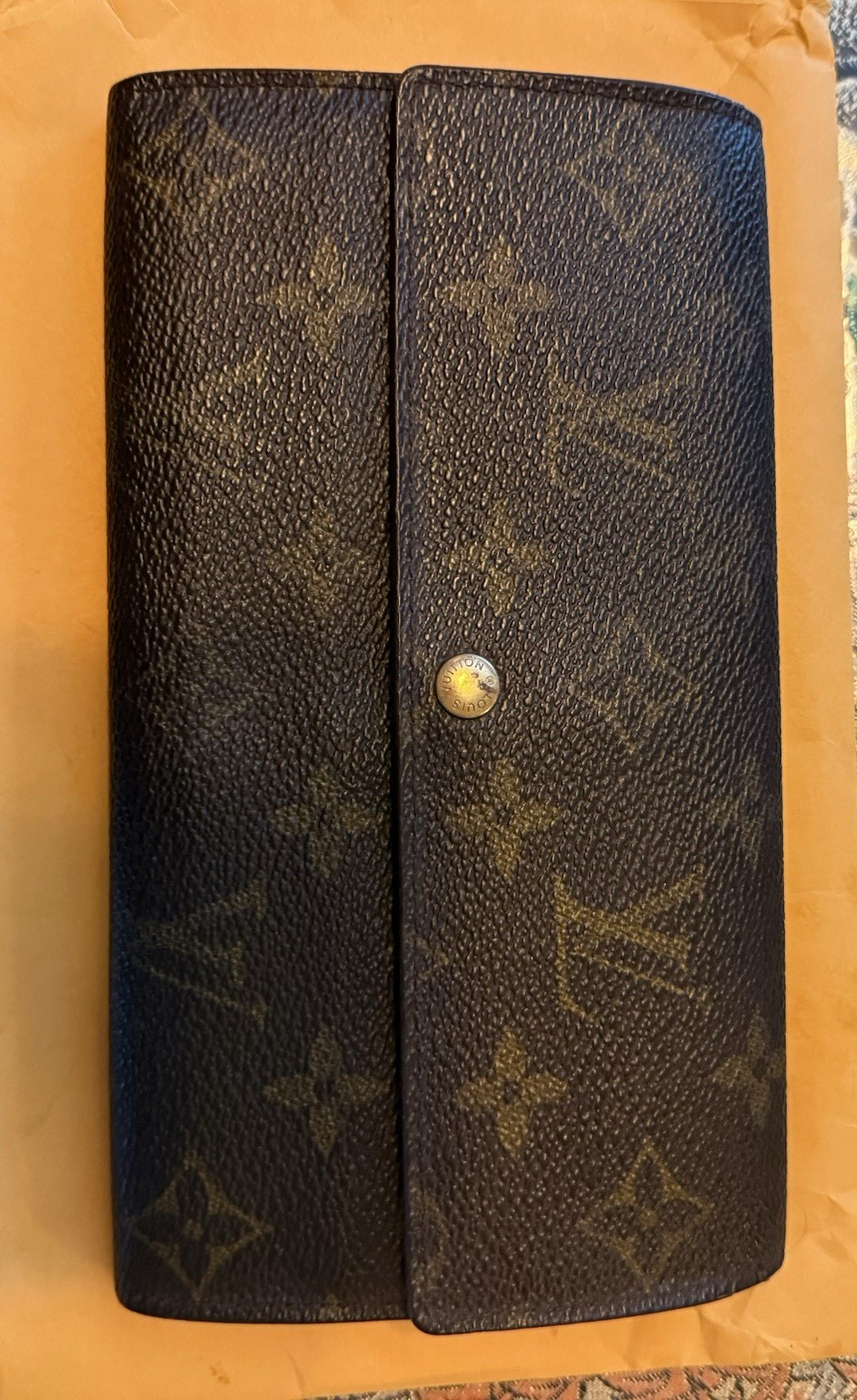 Louis Vuitton Brown Logo Wallet Folding Flap Snap Zip Coin Pocket Compartments