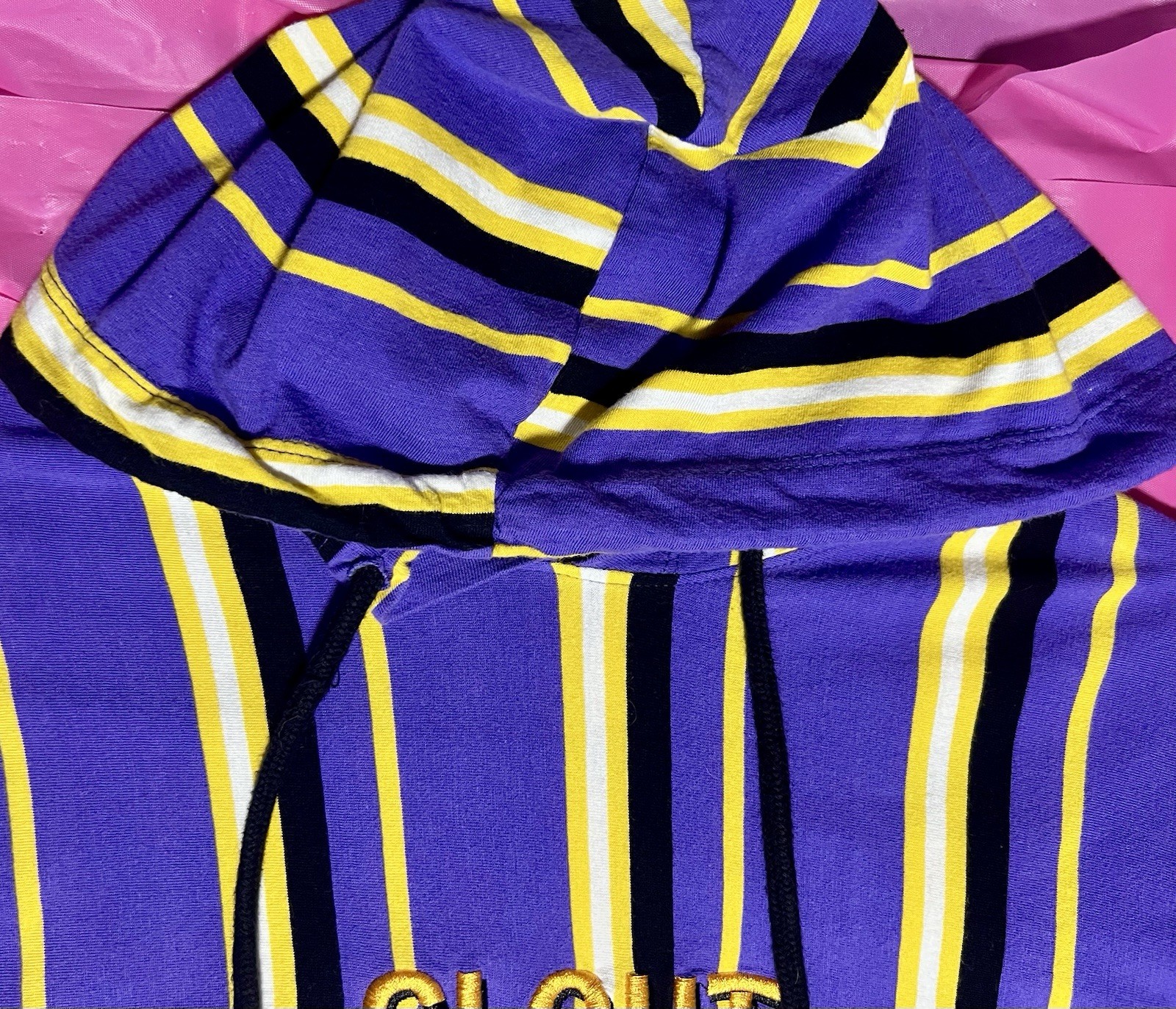 Clout Hooded Tshirt Medium Short Sleeve Purple Yellow Striped Vox Populi