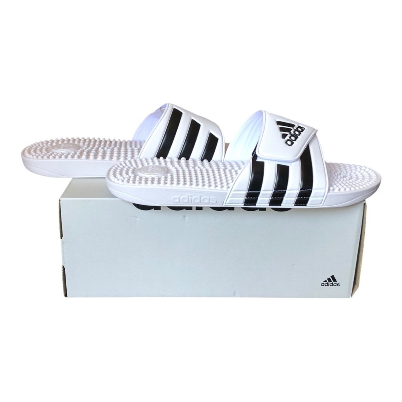 Adidas Adissage Massage Slides White Black Post Workout Recovery Sandals Size 17