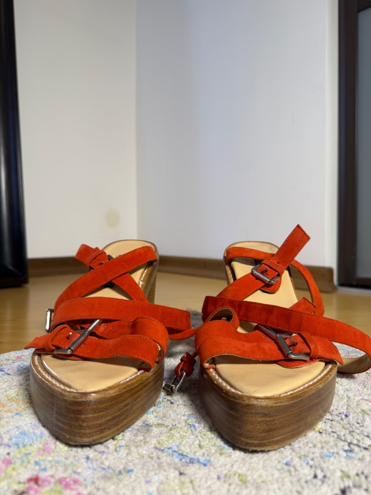 Ann Demeulemeester Spring 2005 Red Suede Strappy Heel Sandals Size 40EU