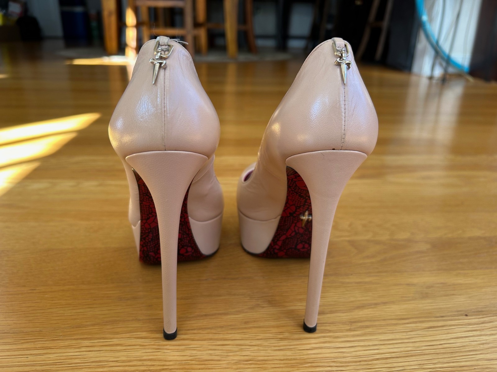 CESARE PACIOTTI Nude Leather Platform Pumps with Logos Size 6 IT 36 Good Cond.