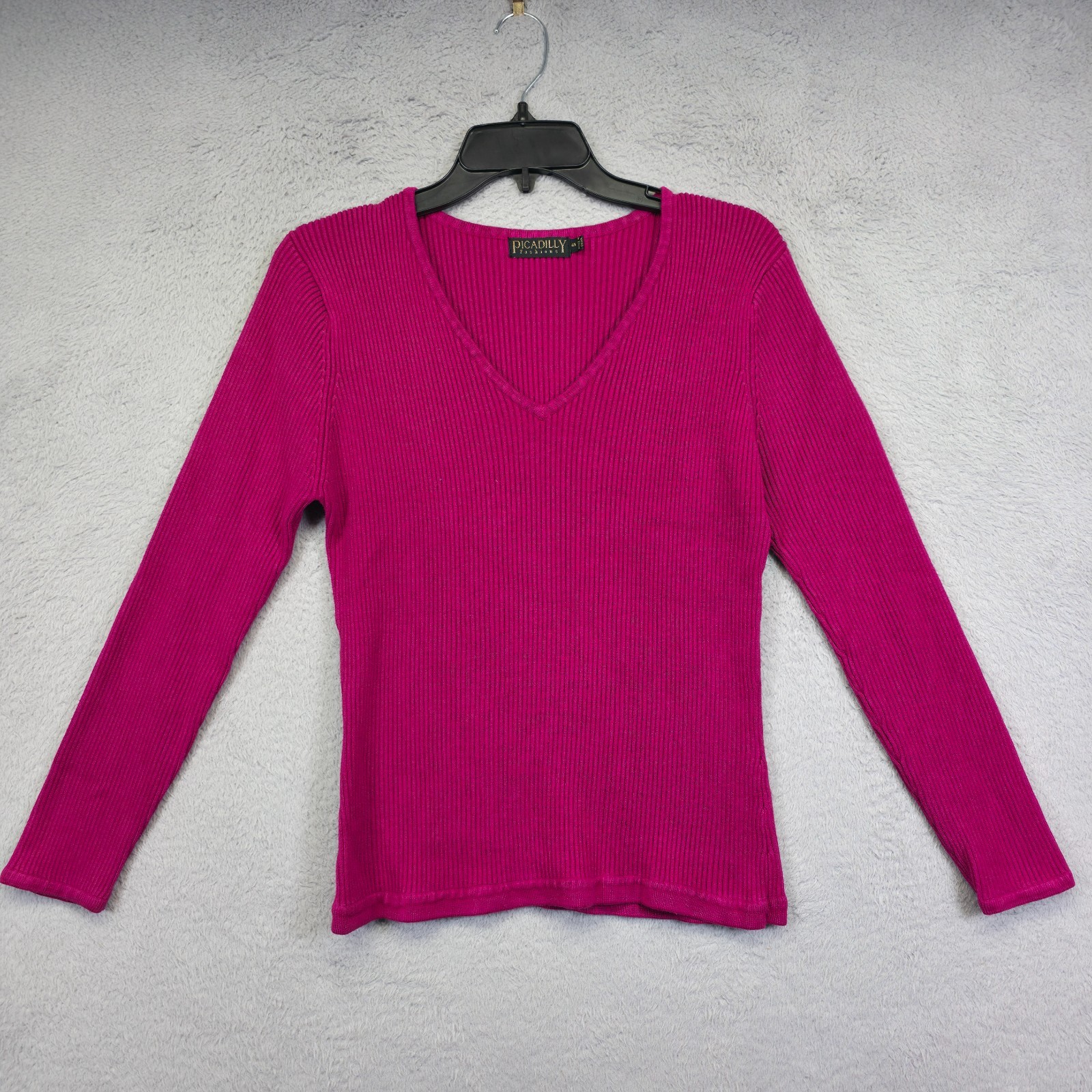 Picadilly Sweater Top Womens S Purple Ribbed Knit Stretch Fitted Y2K Minimalist
