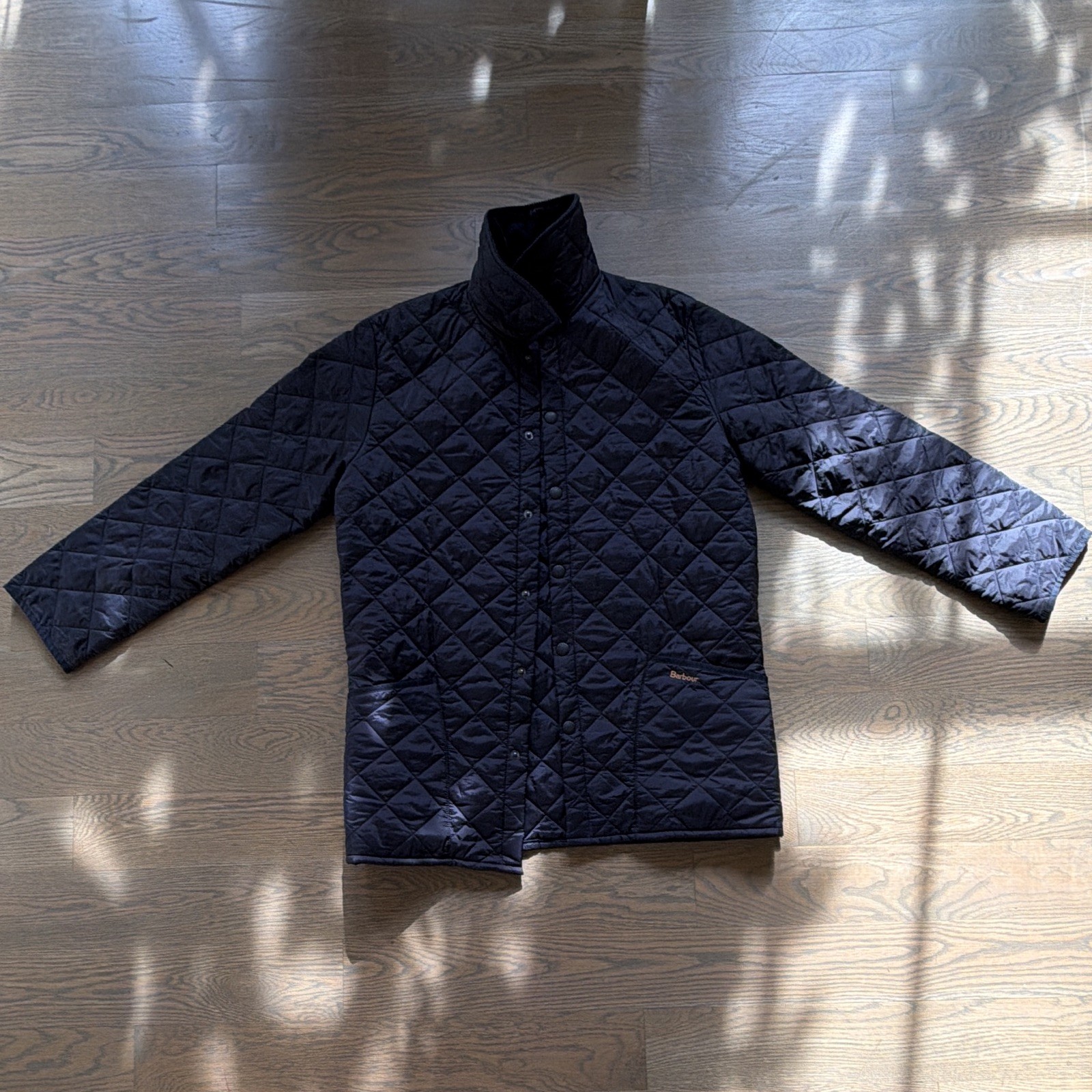 Barbour Liddesdale Men’s Navy Snap-Front Quilted Mid-Length Jacket Sz S
