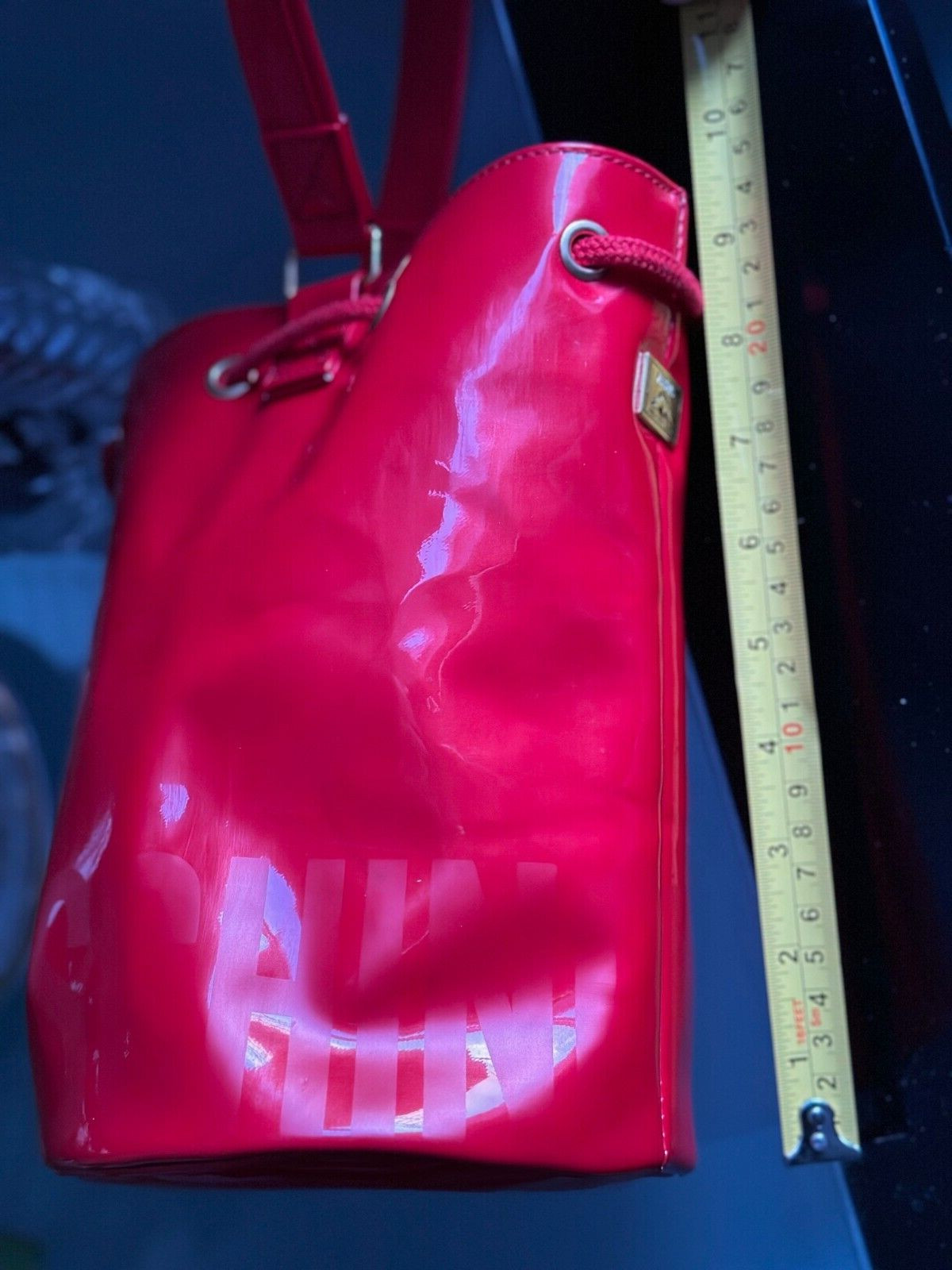 PRE-OWNED MOSCHINO BUCKET HANDBAG MADE IN ITALY BY REDWALL COLOR RED PVC PATENT