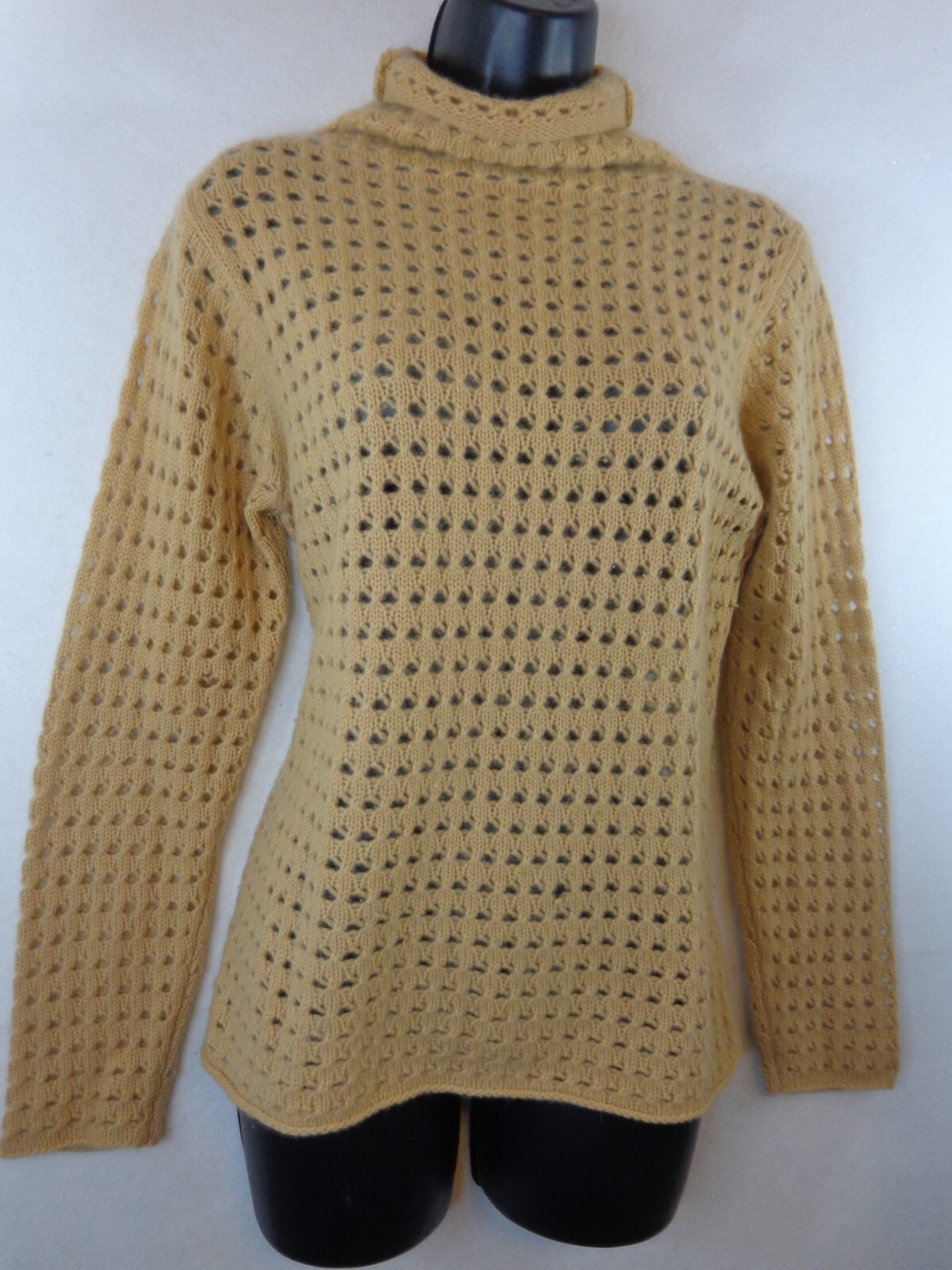 Cullen Sweater Women’s S Light Peach 100% Cashmere Turtle Neck Open Knit