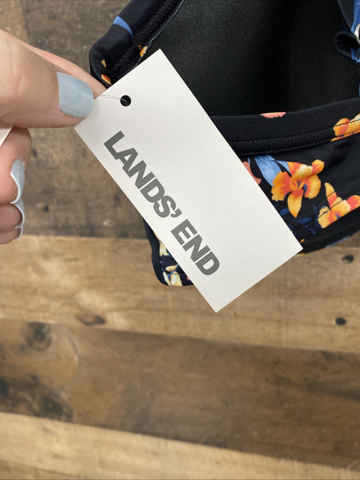 Lands’ End Women’s Retro Underwire Bikini Top – Black Floral SPF-50 Size 10