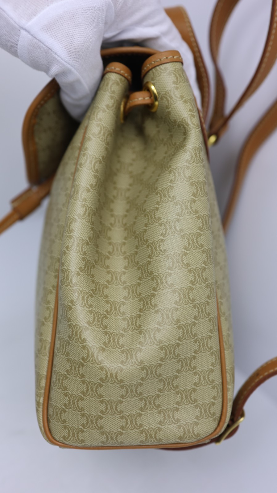 Rare Auth CELINE Vintage Beige Macadam Canvas Backpack – Monogram Rucksack Purse
