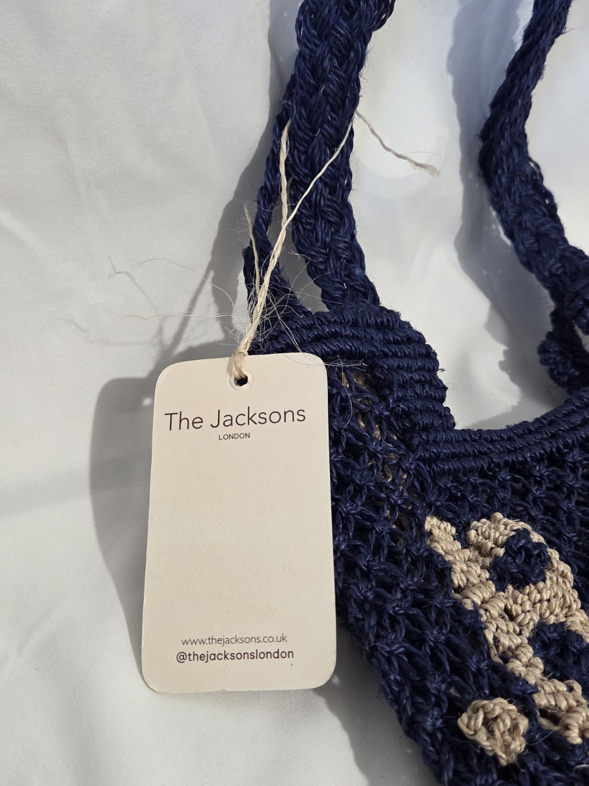 The Jacksons Bonjour Navy/Beige Small Lightweight Women’s Tote, Handmade Jute
