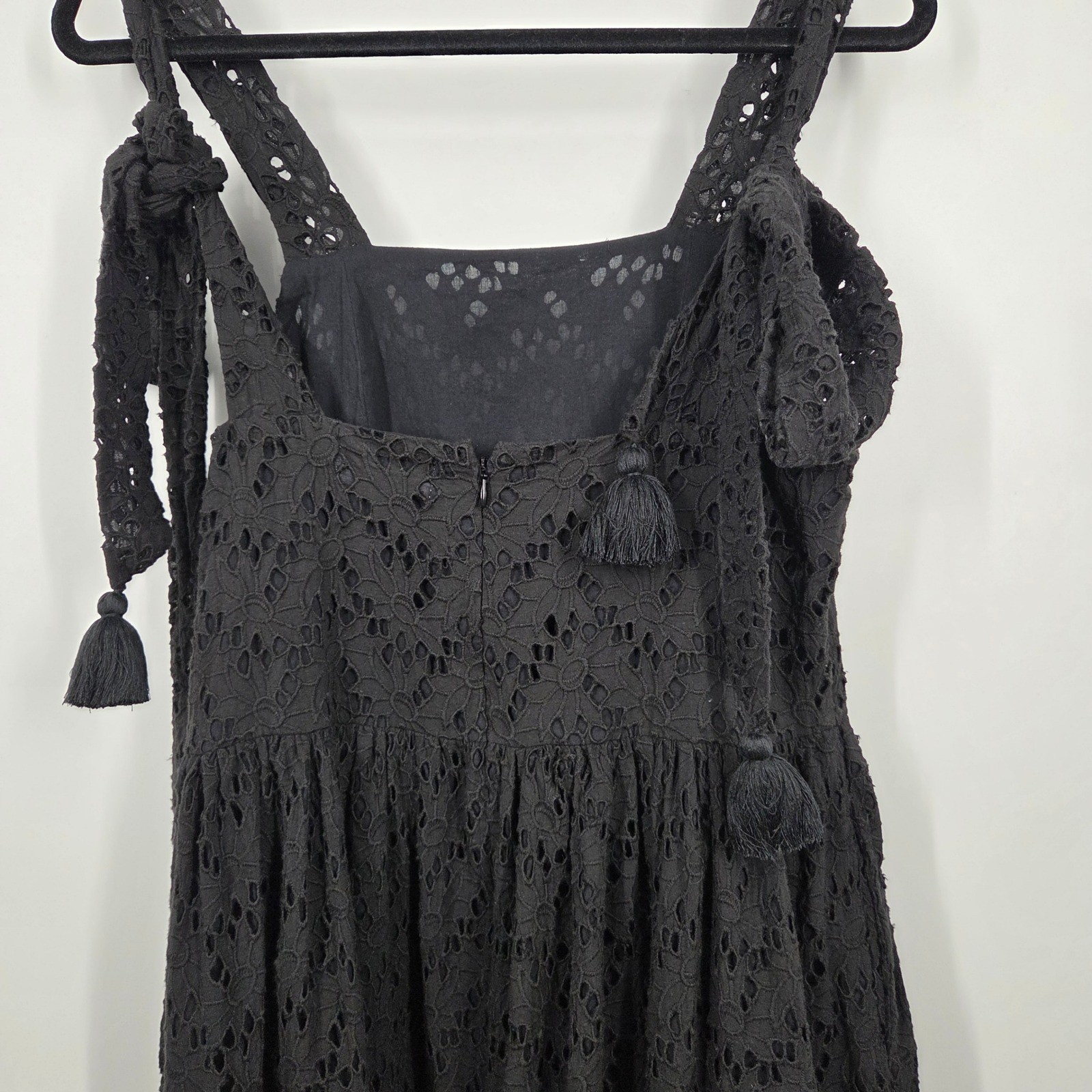 Mille Resort Travel SZ S Black Crochet Maxi Tie Sleeve Tiered Boho Eyelet