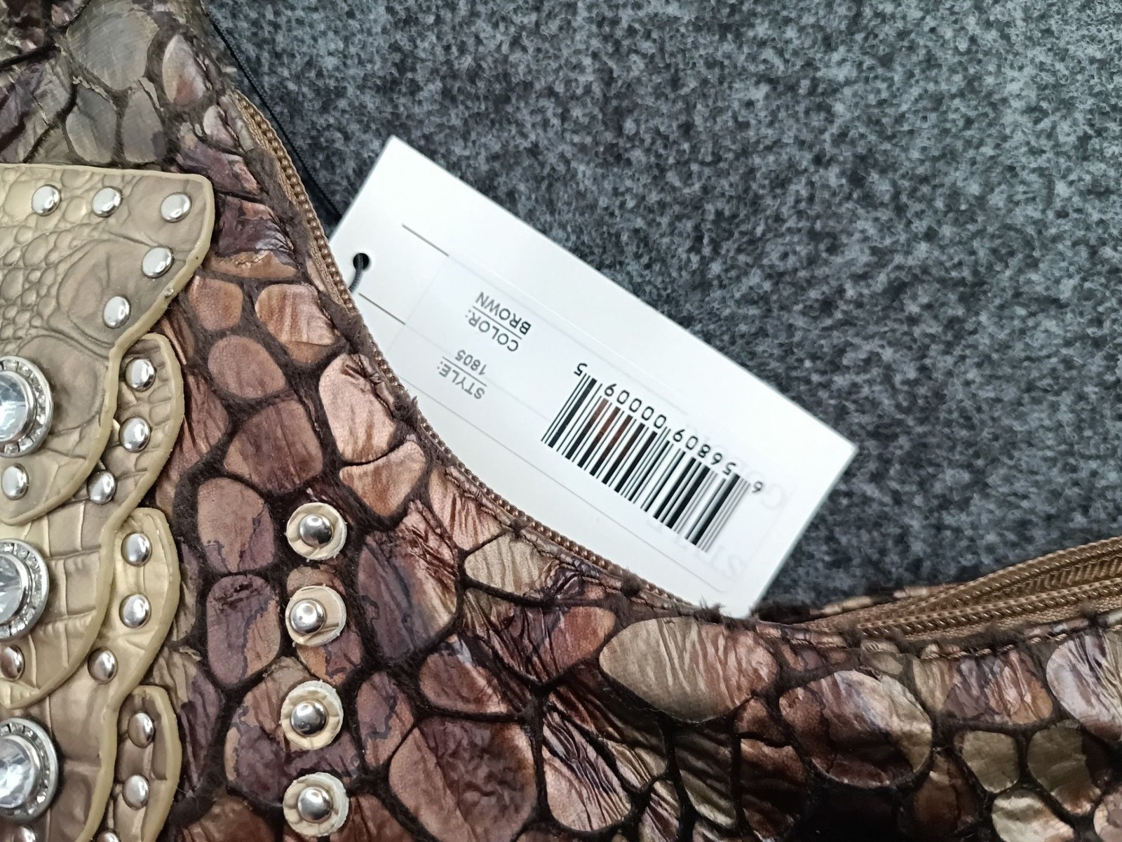 Madi Claire Brown Metallic Mosaic Hobo Shoulder Bag with Crystal Accents