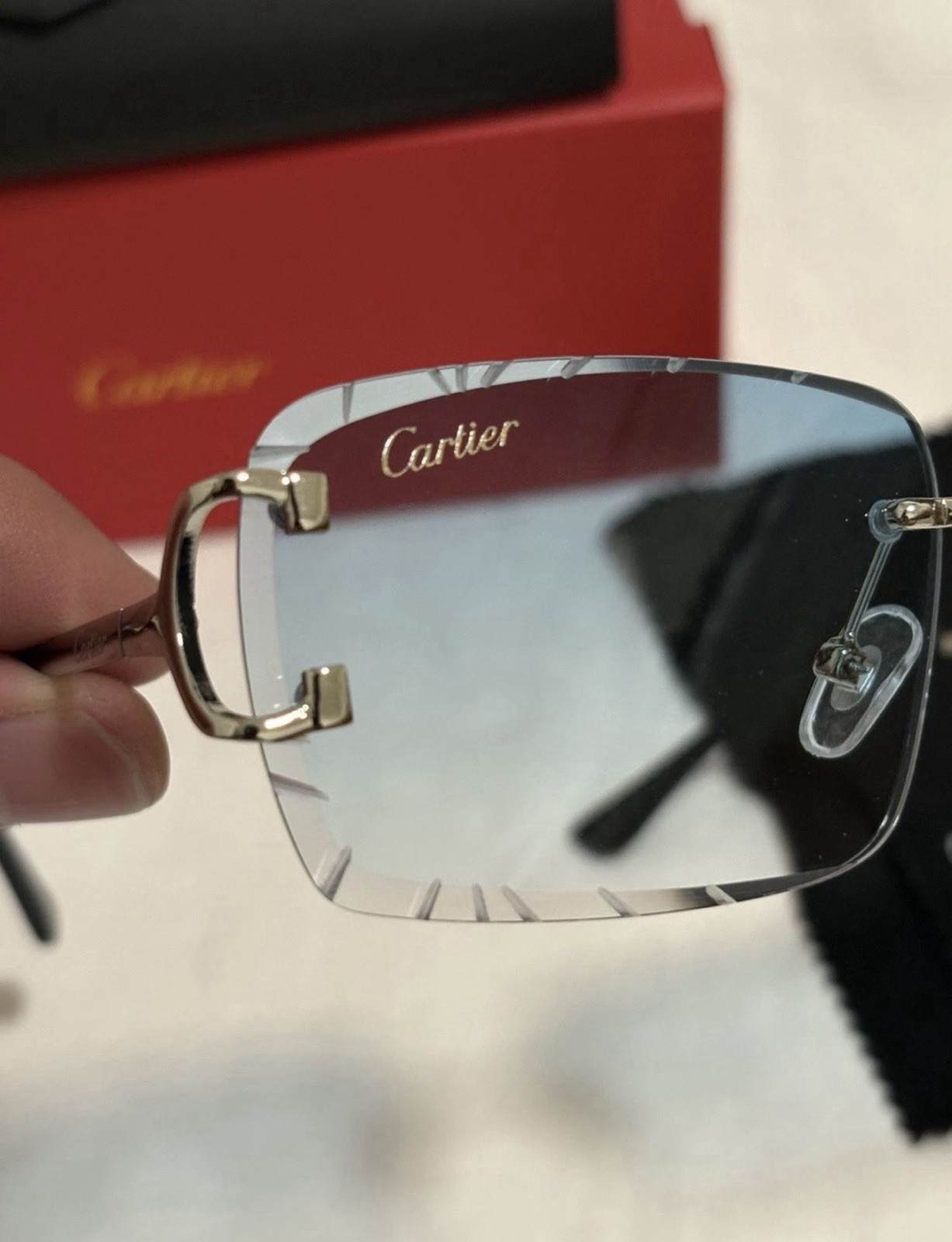 Cartier Big C Diamond Cut blue/green Fade Frameless Lens silver Frame