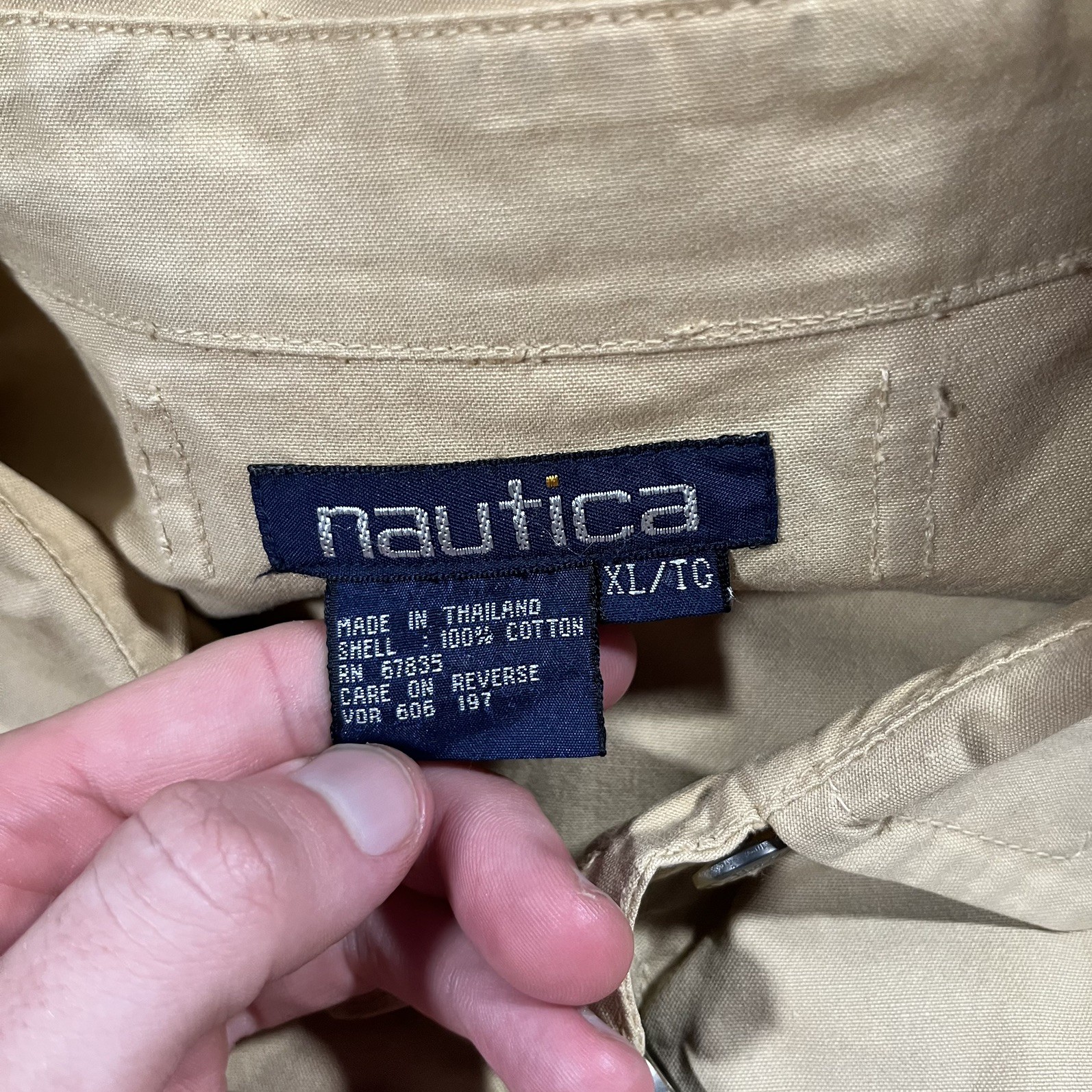 vtg Nautica Jacket Mens XL Beige Bomber Zip Up Cotton Lined Classic