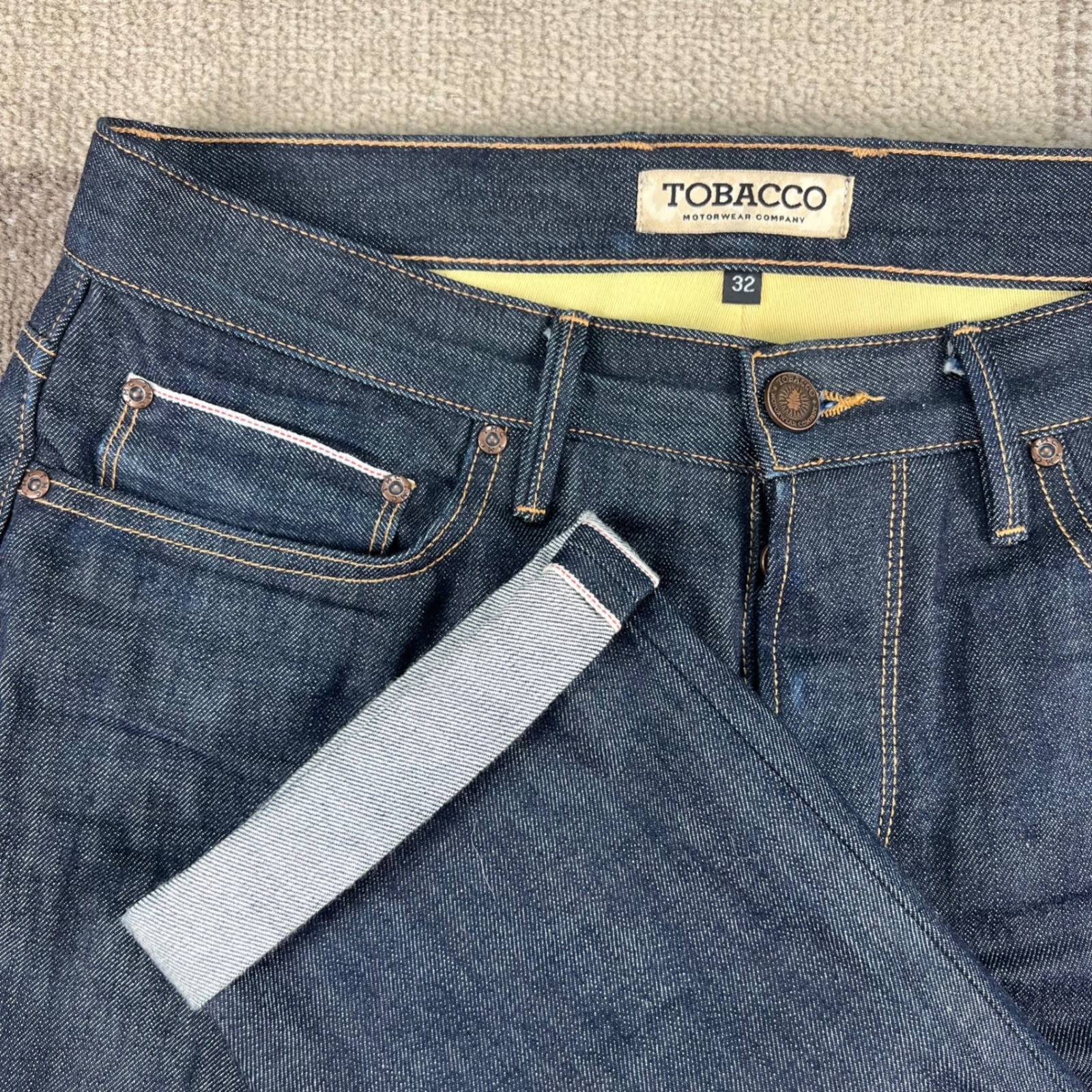 Tobacco Motorwear Company Mens 32 Kevlar Lined Selvedge Riding Jeans Indigo USA