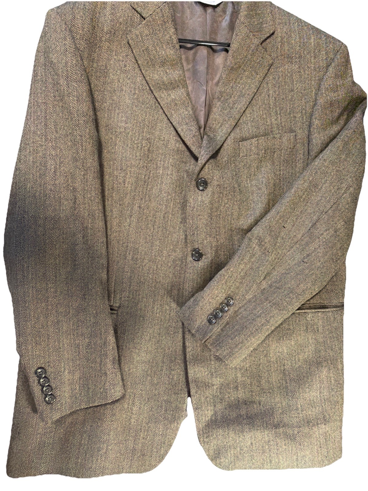 Joseph & Feiss Mens Sport Coat 44R Brown Herringbone 100% Lambswool Blazer