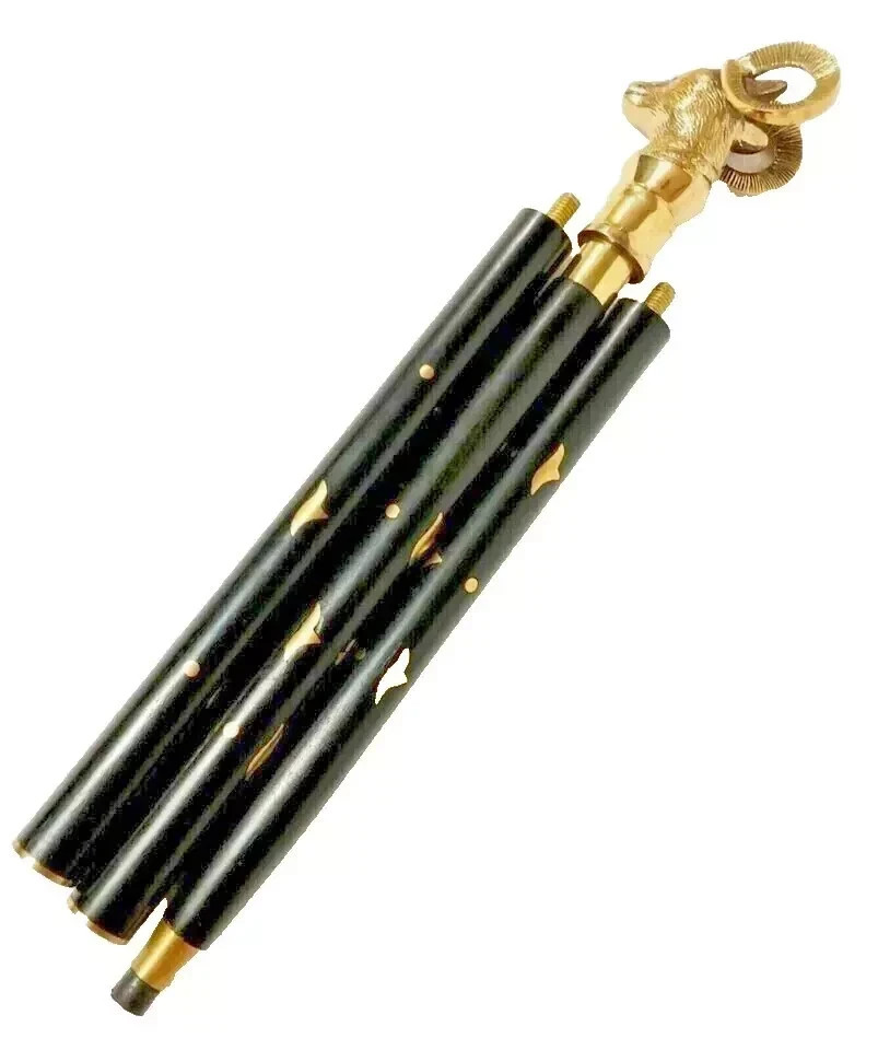 Brass Finish Handle Victorian Cane Wooden Walking Stick Vintage Designer