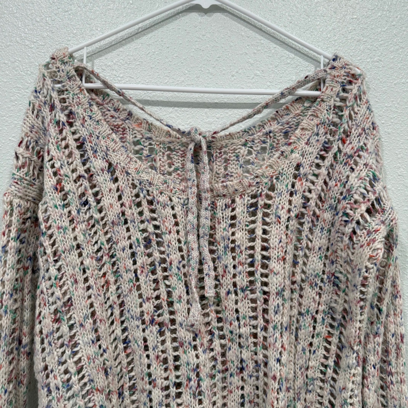 American Eagle Confetti Open Knit Sweater Cream Multi Wool Alpaca XS Womens