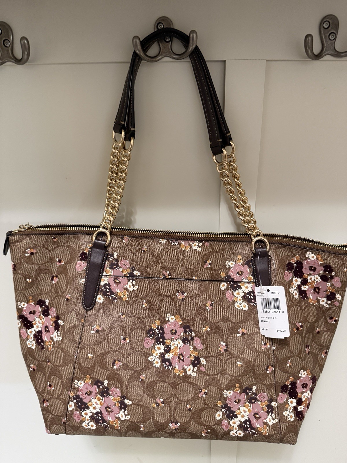 NWT Coach Oxblood Signature Flocking Ava Chain Tote Bag Purse F32118