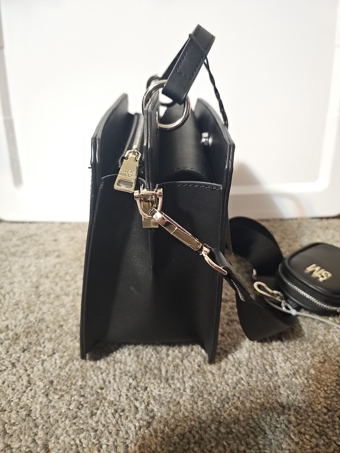 Steve Madden Bevelyn Rhinestone Logo Silver Satchel