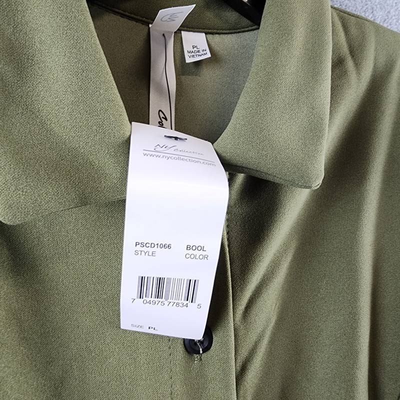 NY Collection Plus Size Midi Petal Sleeve Dress Women’s PL Olive Button Closure