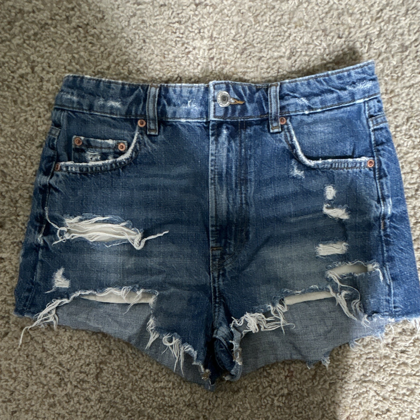 ZARA TRF Women’s Blue Distressed Cut Off Denim Shorts Size 4
