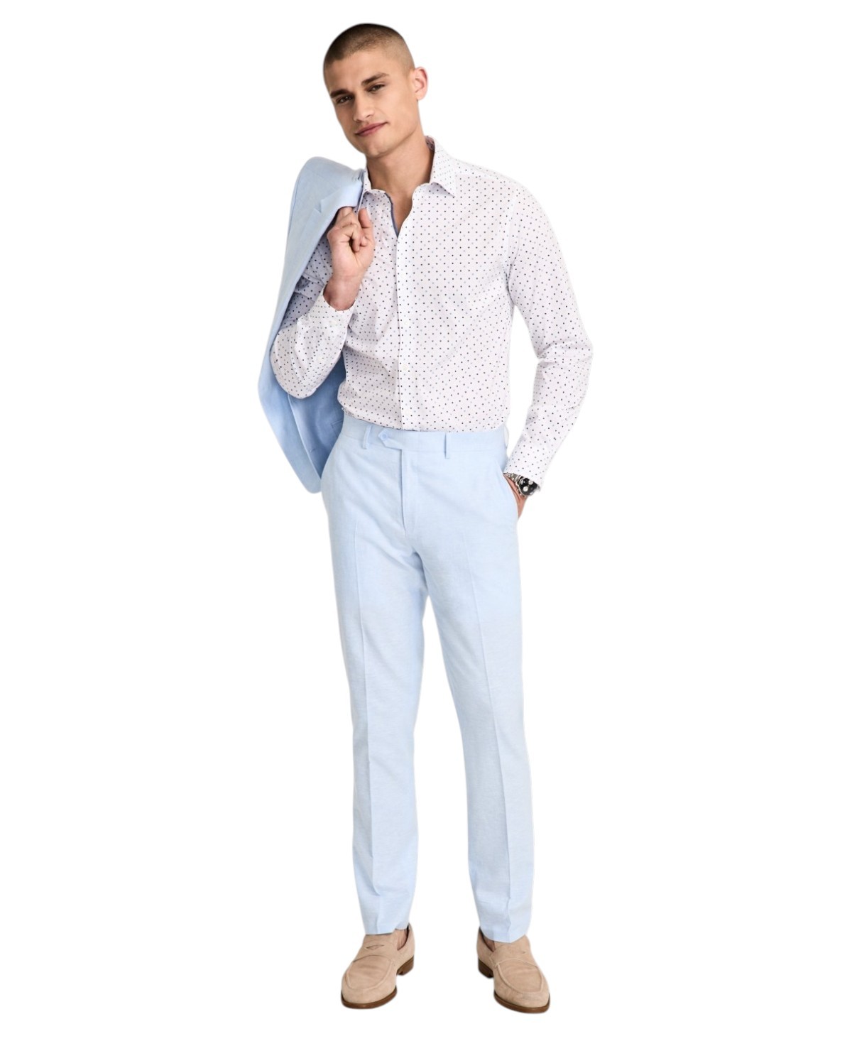 Bar Iii Mens Slim fit Dress Pants 32 / 32 Blue Solid Stretch Linen