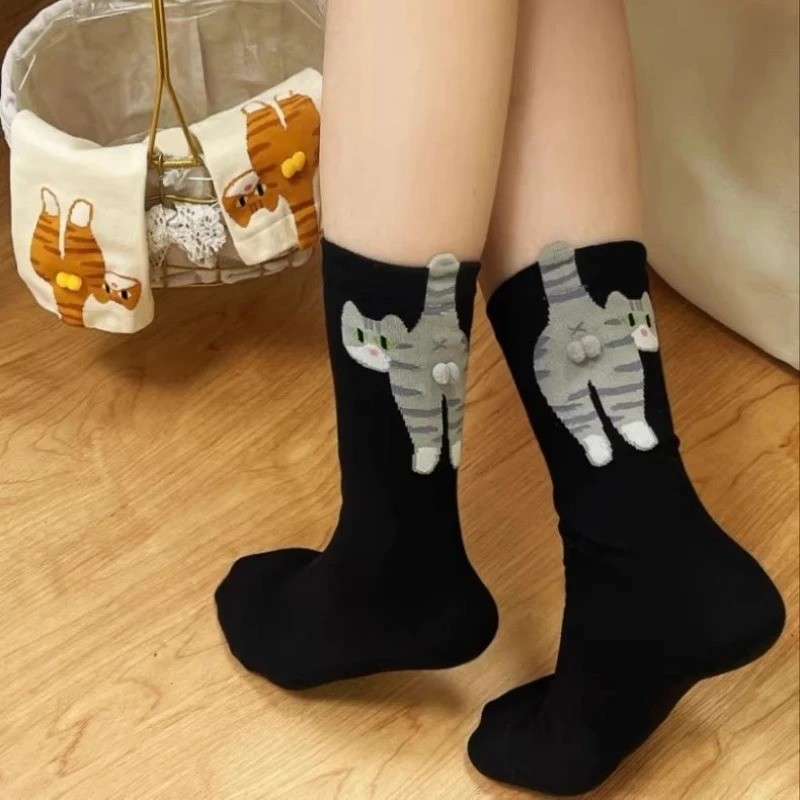 Cartoon Cat Butt Socks Funny 3D Animal Cotton Mid Tube Socks Cute Gift Idea